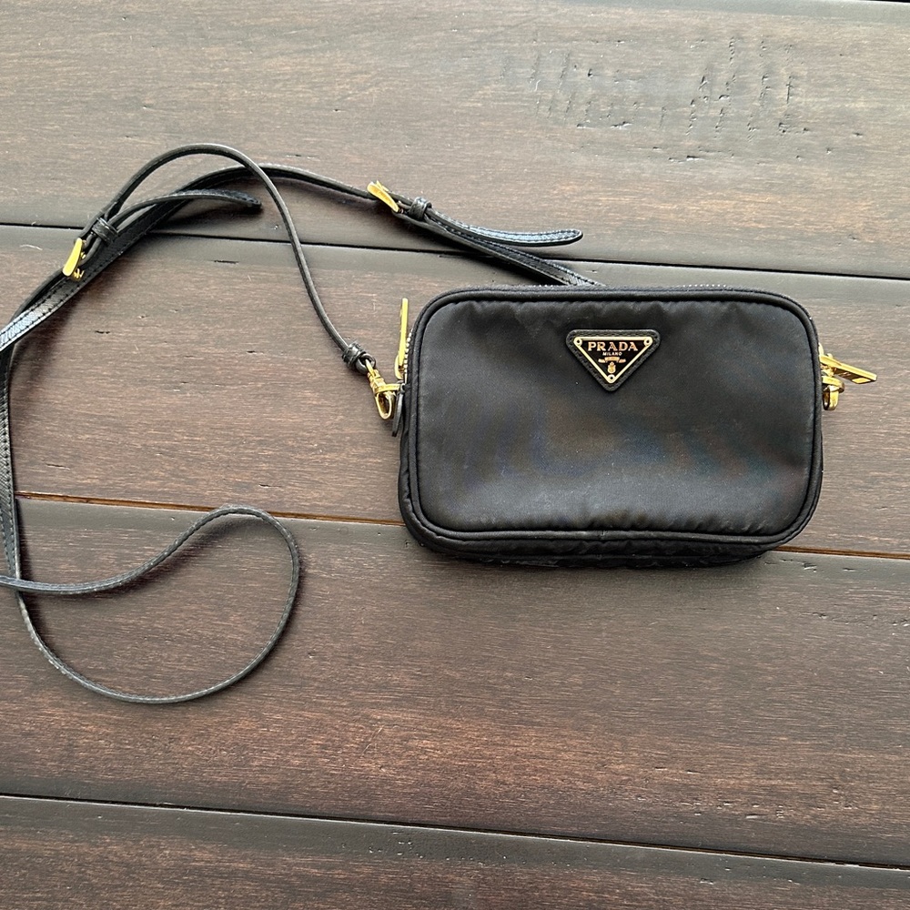 Prada Black Mini Crossbody with Gold Details. Dust bag included